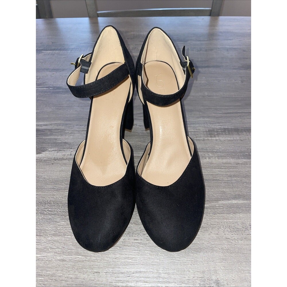 LOFT Black Suede Ankle Strap Platform Pumps Block Heel Women's Size 9M